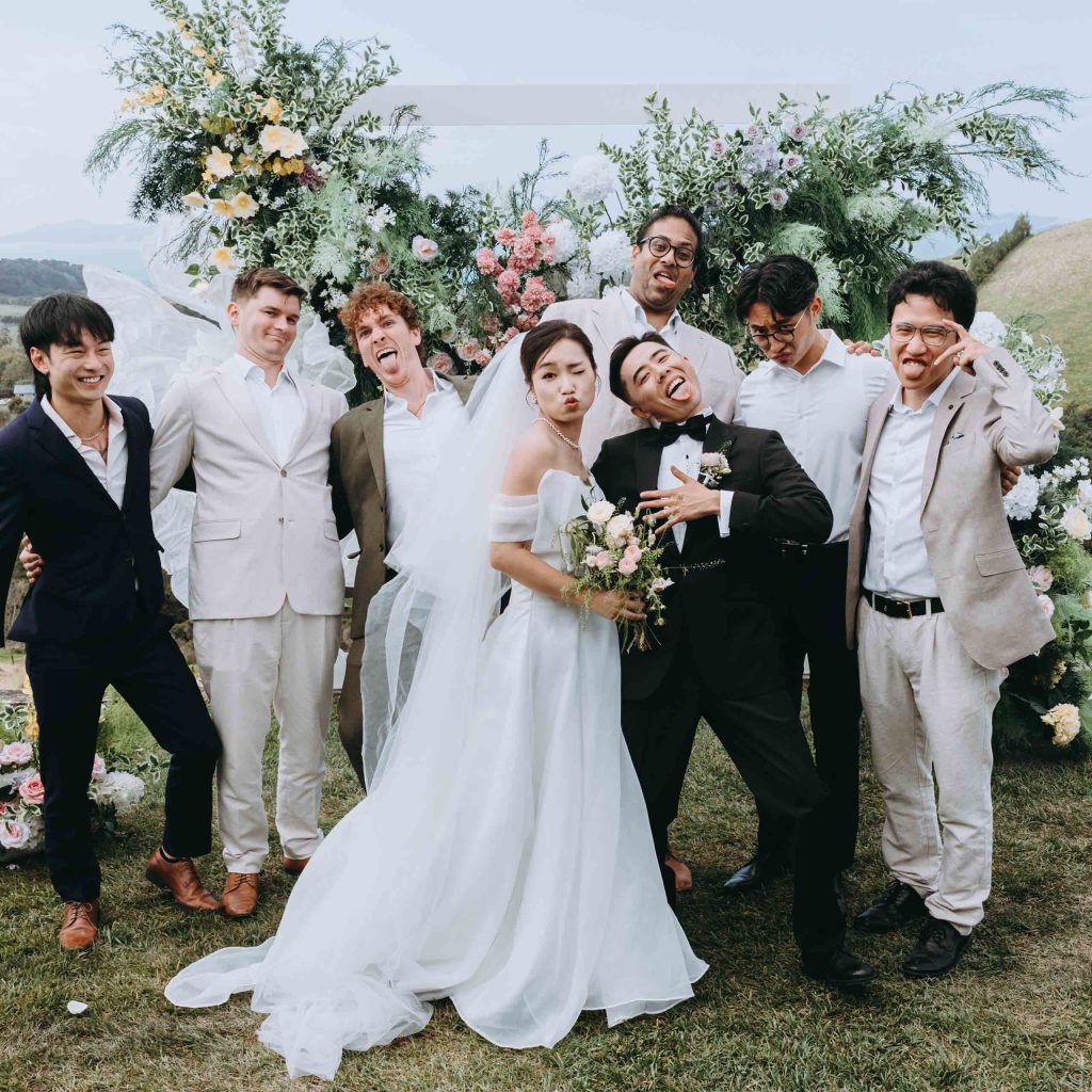 Hui & Johnson's playful portraits with friends after the ceremony
